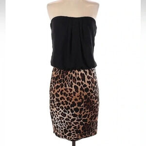 Vintage Cache Leopard Print Strapless Y2K Dress Women’s Size 2 XS